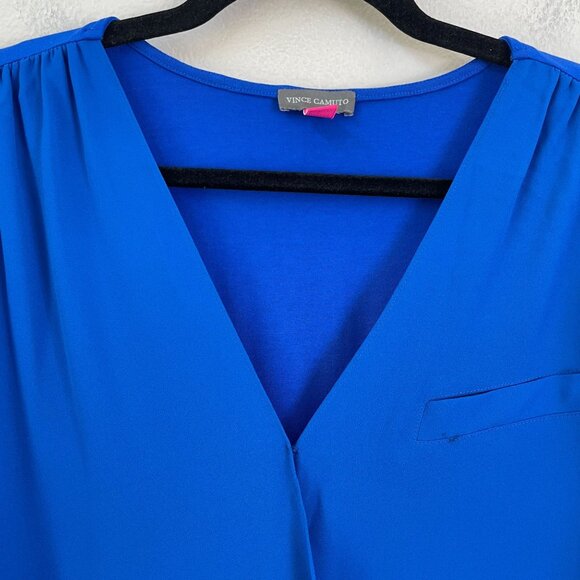NEW Vince Camuto Womens Large Cobalt Blue Essentials Long Sleeve Wrap Blouse Top - Picture 9 of 12
